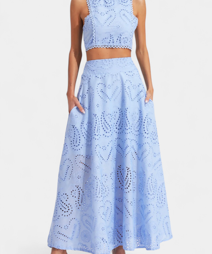 Women's Crop Top & Maxi Skirt in Blue