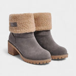 Sienna Faux Fur Block Heel Ankle Boots in Gray
