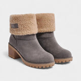 Sienna Faux Fur Block Heel Ankle Boots in Gray