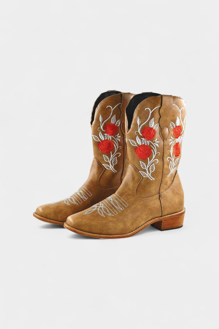 Pink Virginia Embroidered Cowboy Boots in Beige