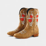 Pink Virginia Embroidered Cowboy Boots in Beige