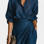 Dark Blue Shirt & Flowing Maxi Skirt Set, photo 2