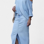 Asymmetrical Denim Set with Long Skirt in Blue