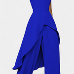 Asymmetrical Sleeveless Outfit with Pleated Pants in Blue