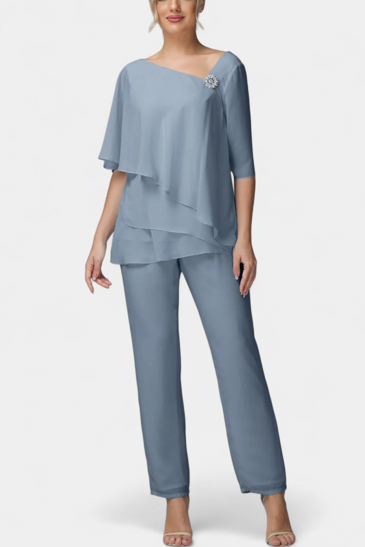 Sleeveless Top with High-Waisted Fluid Leg Pants Set in Blue