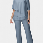 Sleeveless Top with High-Waisted Fluid Leg Pants Set in Blue