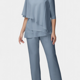 Sleeveless Top with High-Waisted Fluid Leg Pants Set in Blue