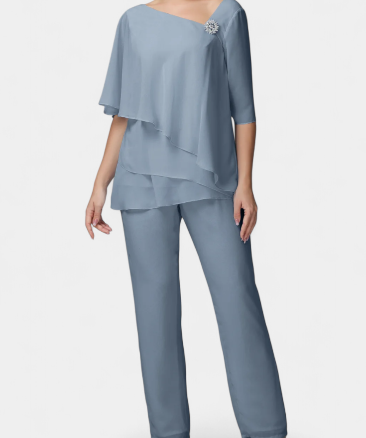 Sleeveless Top with High-Waisted Fluid Leg Pants Set in Blue