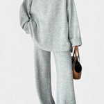 Relaxed Outfit with Round Neck Top and Flowing Pants in Grandma Gray