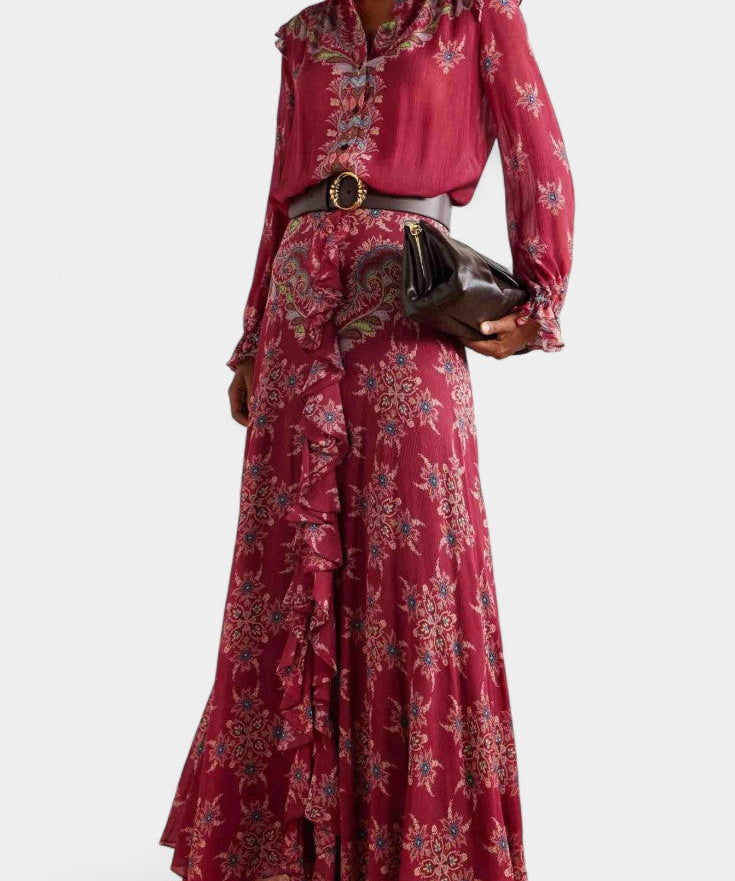 Bohemian Print Ruffled Chiffon Set by Amancia