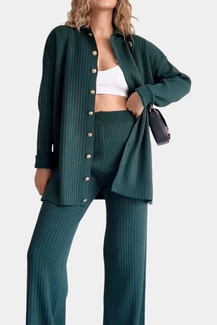 Women's Striped Jacquard Knit Two-Piece Set in Green