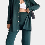 Women's Striped Jacquard Knit Two-Piece Set in Green