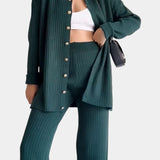 Women's Striped Jacquard Knit Two-Piece Set in Green