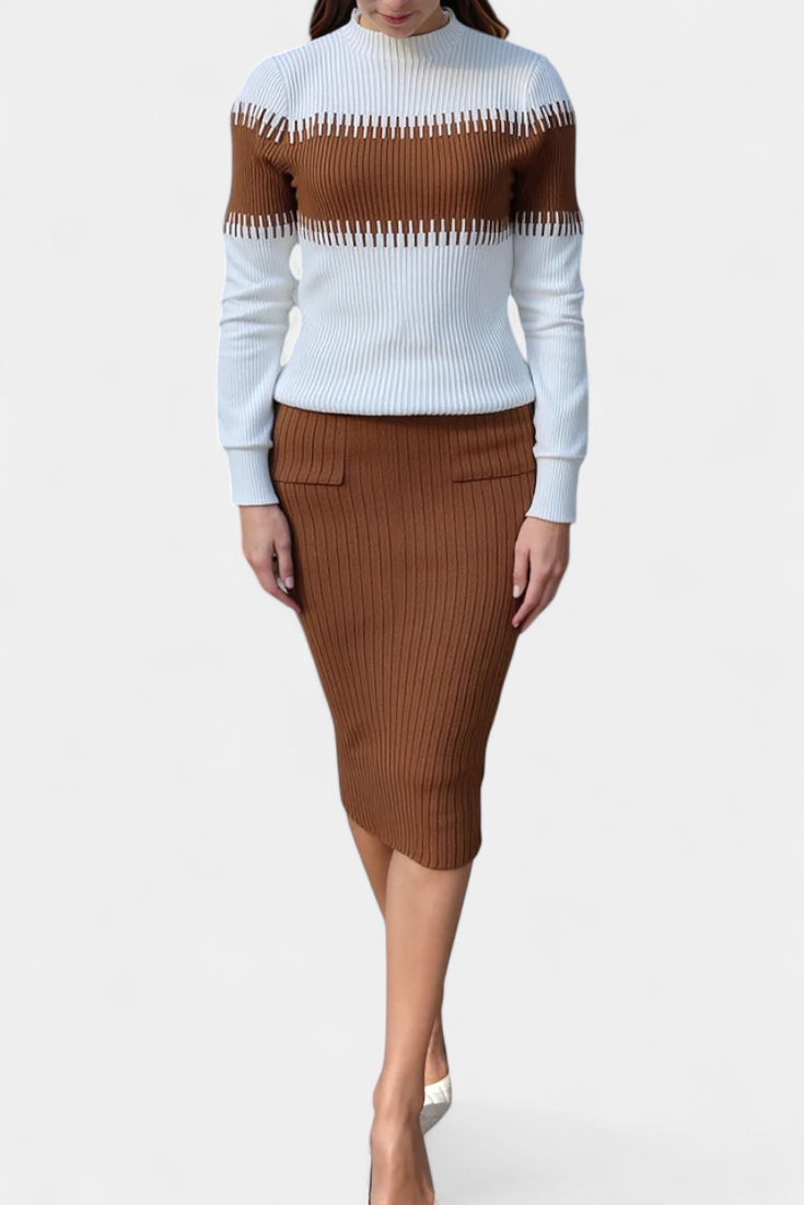 Two-Tone Long Sleeve Midi Knit Dress Ensemble, photo 5