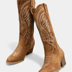 Suede Eusty Cowboy Boots with Block Heel in Light Brown