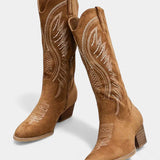 Suede Eusty Cowboy Boots with Block Heel in Light Brown