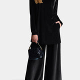 Velvet High-Top Sneakers and Split Pants with High Collar in Black