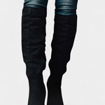 Women's Chunky Heeled Round Toe Boots in Black