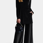 Women's Velvet High Neck Split Jumpsuit in Black