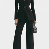 High-Collar Two-Piece Wide-Leg Set in Black