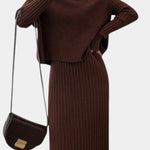 Modern Silhouette Two-Piece Knit Ensemble in Brown