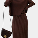 Modern Silhouette Two-Piece Knit Ensemble in Brown