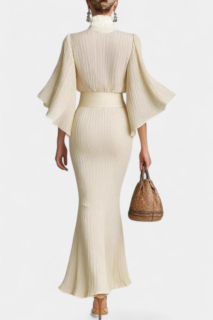 High-Collar Pleated Top & Long Slit Skirt, photo 4
