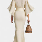 High-Collar Pleated Top & Long Slit Skirt, photo 4