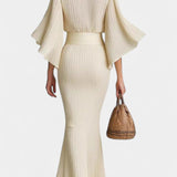 High-Collar Pleated Top & Long Slit Skirt, photo 4