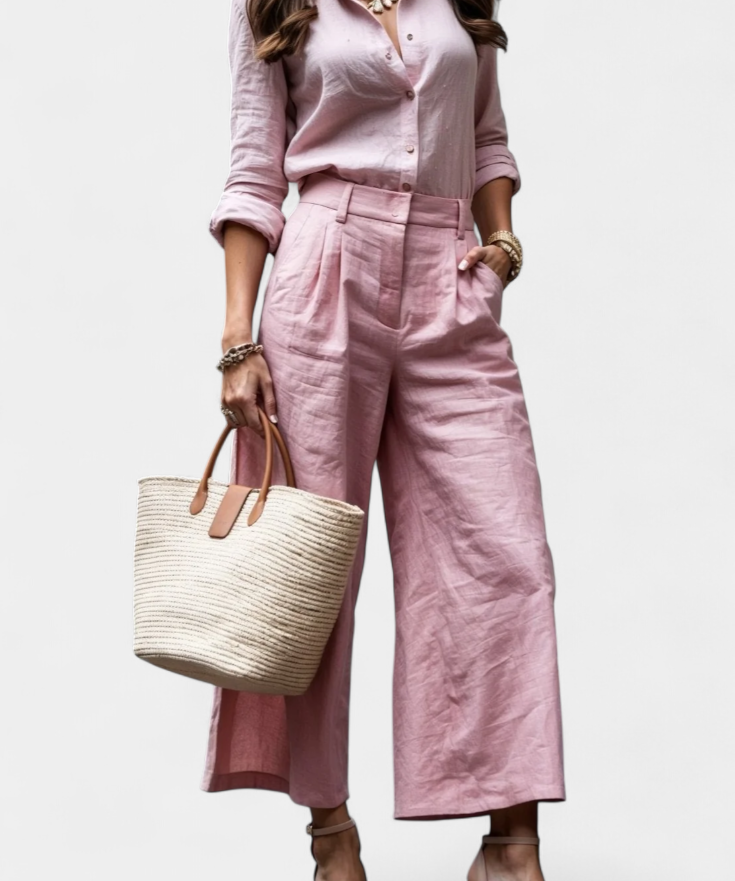 Flowing Top & Capri Pants Set in Pink