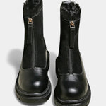 Women's Cleated Sole Boots with Faux Fur Trim in Black