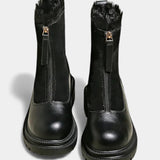 Women's Cleated Sole Boots with Faux Fur Trim in Black