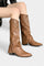 Pointed Toe High Heeled Boots with Vintage Metallic Accents in Brown