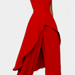 Asymmetrical Sleeveless Outfit with Pleated Pants in Red