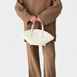 Relaxed Outfit with Round Neck Top and Flowing Pants in Camel