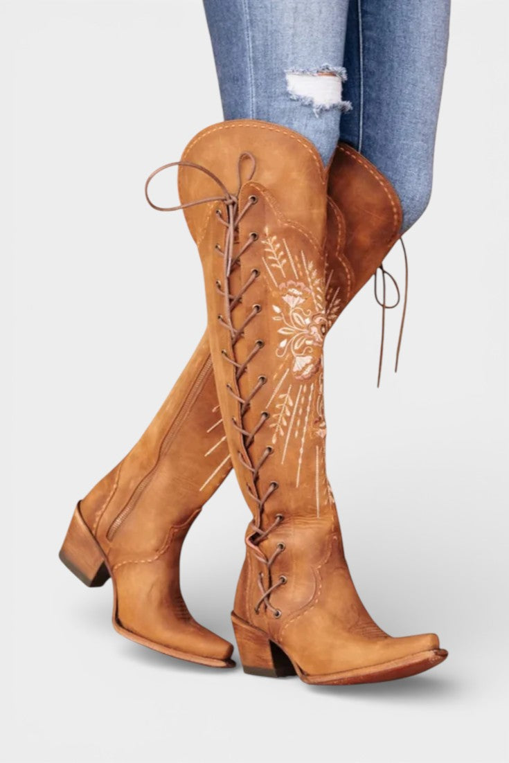 Vintage Western Lace-Up Boots with Embroidery, photo 5