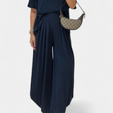 Women's Straight Top & Wide-Leg Pants in Navy