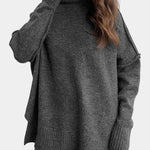 Turtleneck Knit Set with Wide-Leg Pants in Gray