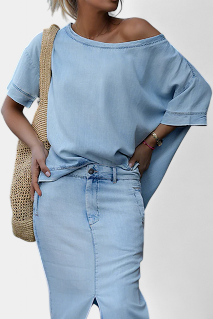 Asymmetrical Denim Set with Long Skirt, photo 5