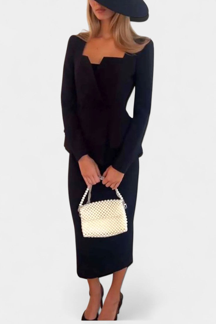 Blazer Set with Square Collar and Flowing Long Skirt, photo 7