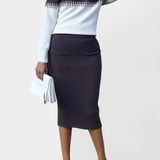 Two-Tone Long Sleeve Midi Knit Dress Ensemble in Gray