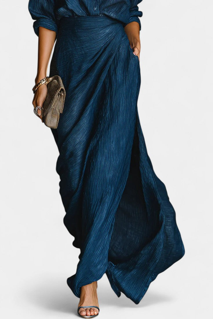 Dark Blue Shirt & Flowing Maxi Skirt Set, photo 3