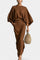 Long Sleeve Casual Ensemble with Flowing Maxi Skirt in Brown