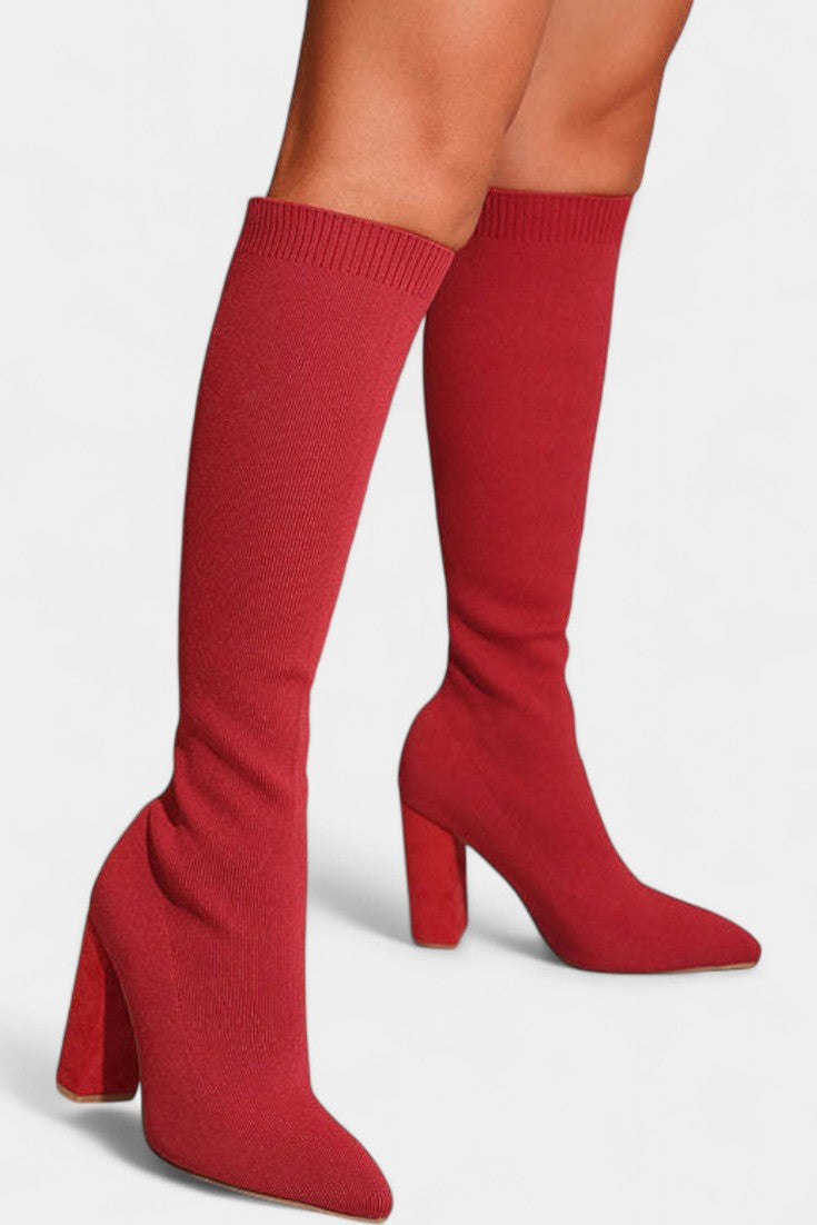 Women's Chunky Heel Ankle Boots in Red