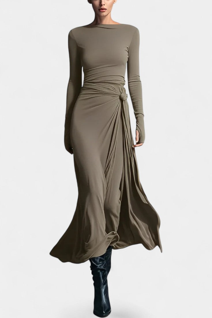 Women's Armelle Long Wrap Dress in Khaki
