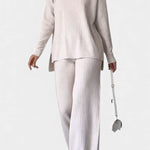 Stylish Casual Knit Set with Side Slit in Apricot