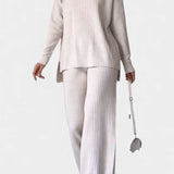 Stylish Casual Knit Set with Side Slit in Apricot