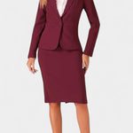 Chic Blazer and Pencil Skirt Ensemble with Notched Collar in Burgundy