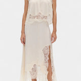 Women's Midi Lace Skirt with Matching Top in Beige