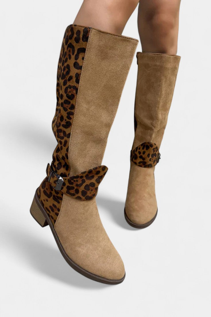 Women's Stylish and Cozy Leopard Print Boots in Khaki